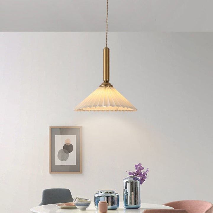 Contemporary Scandinavian Cone Plated Metal Fabric 1-Light Pendant Light For Living Room