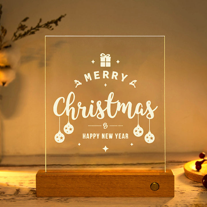 Moderne Weihnachtsrechteckige Acrylplatte Massivholz USB LED Tischlampe 