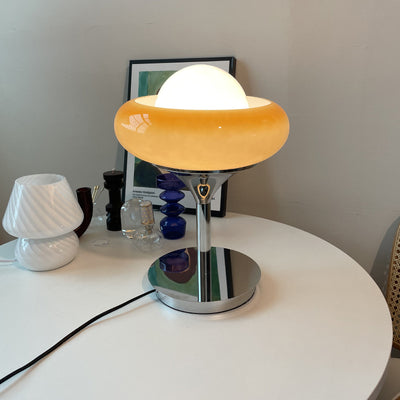 Contemporary Scandinavian Egg Tart Glass Shade Iron Base 1-Light Table Lamp For Study