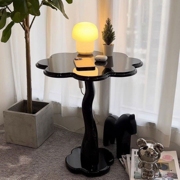 Table d'appoint contemporaine en forme de pétale nordique en bois et fer pour salon 