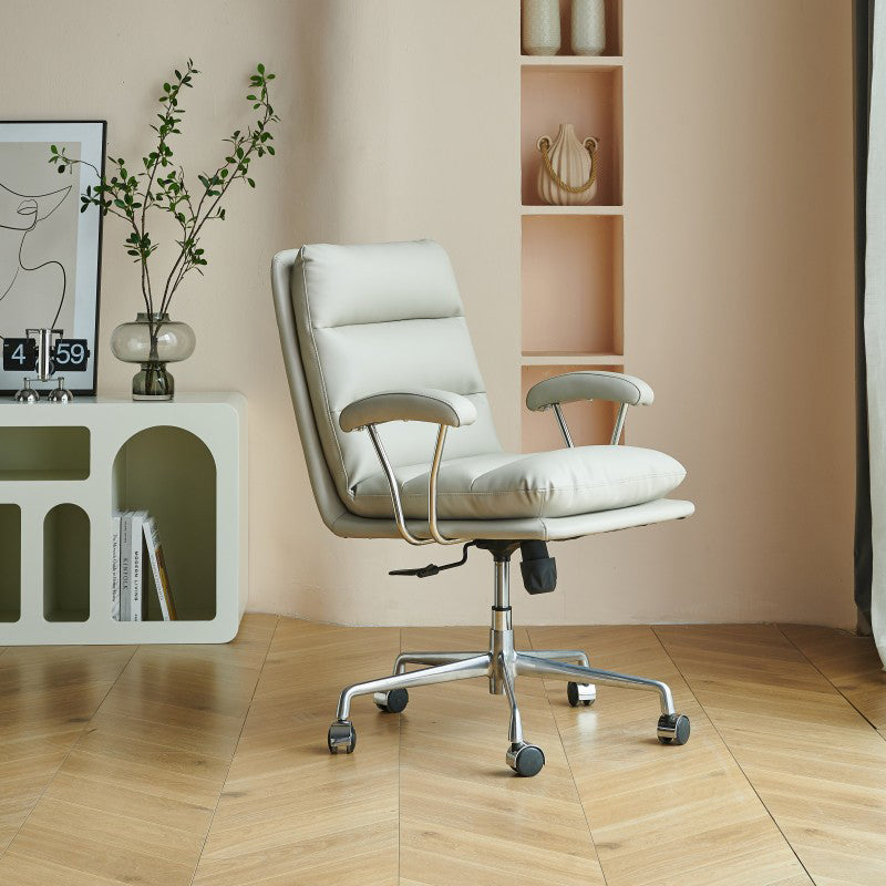 Moderner minimalistischer quadratischer Schreibtischstuhl mit Polsterung, Streifenmuster, Rückenlehne und Armlehnen aus Aluminiumlegierung, Sperrholz, Stahl und PU-Leder für Homeoffice 