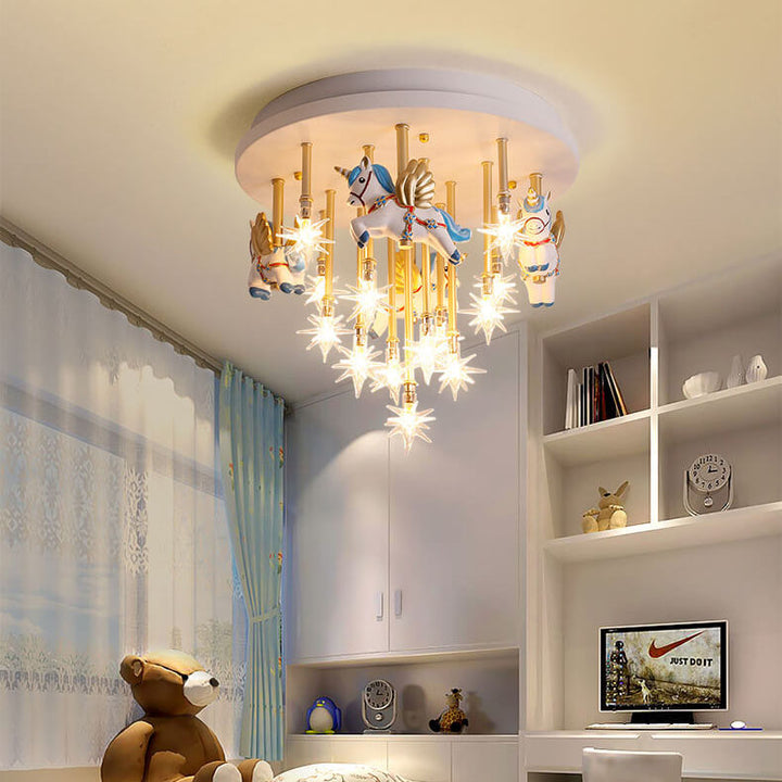 Moderne Kinder Pegasus Hardware Harz Glas 13-Licht Deckenleuchte 