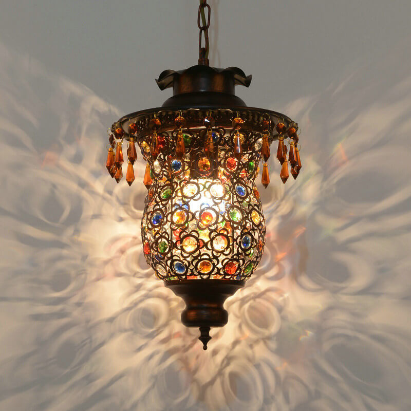 Modern Creative Wrought Iron Colored Crystal 1-Light Pendant Light