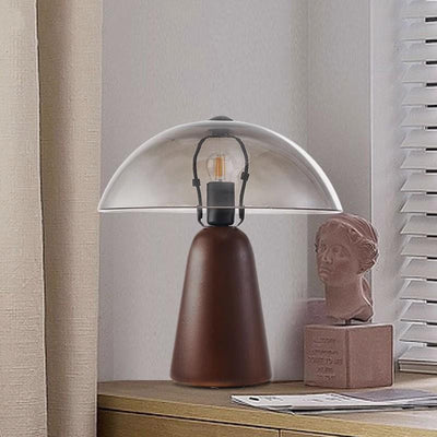 Modern Eclectic Clear Glass Dome Shade Solid Wood Base 1-Light Table Lamp For Bedroom