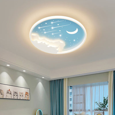 Modern Simplicity Iron Round Children LED Flush Mount Ceiling Light For Bedroom