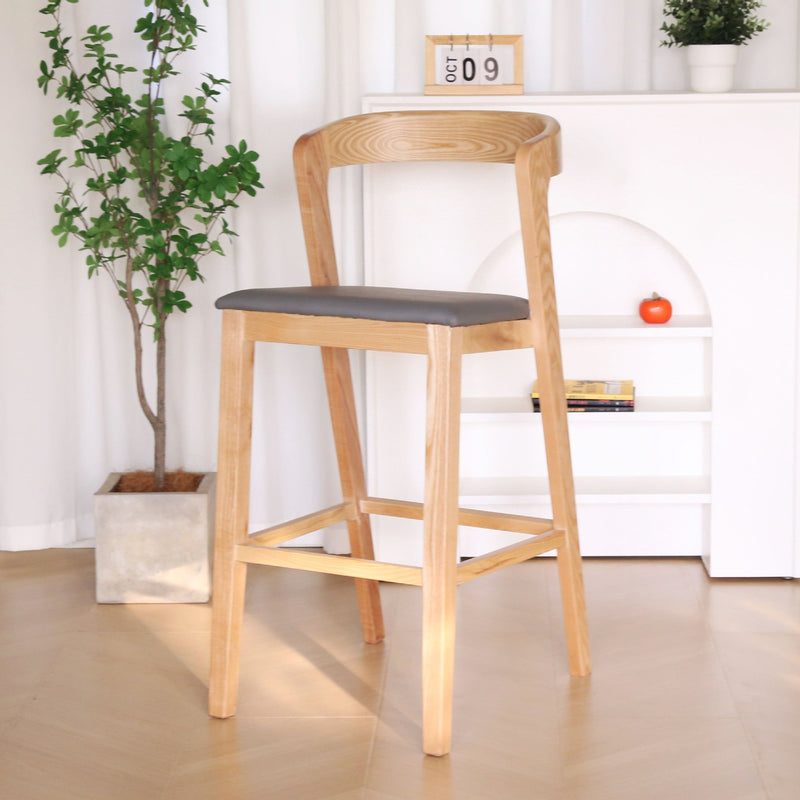 Tabouret de bar contemporain nordique en tissu carré incurvé avec dossier et repose-pieds pour salle à manger 