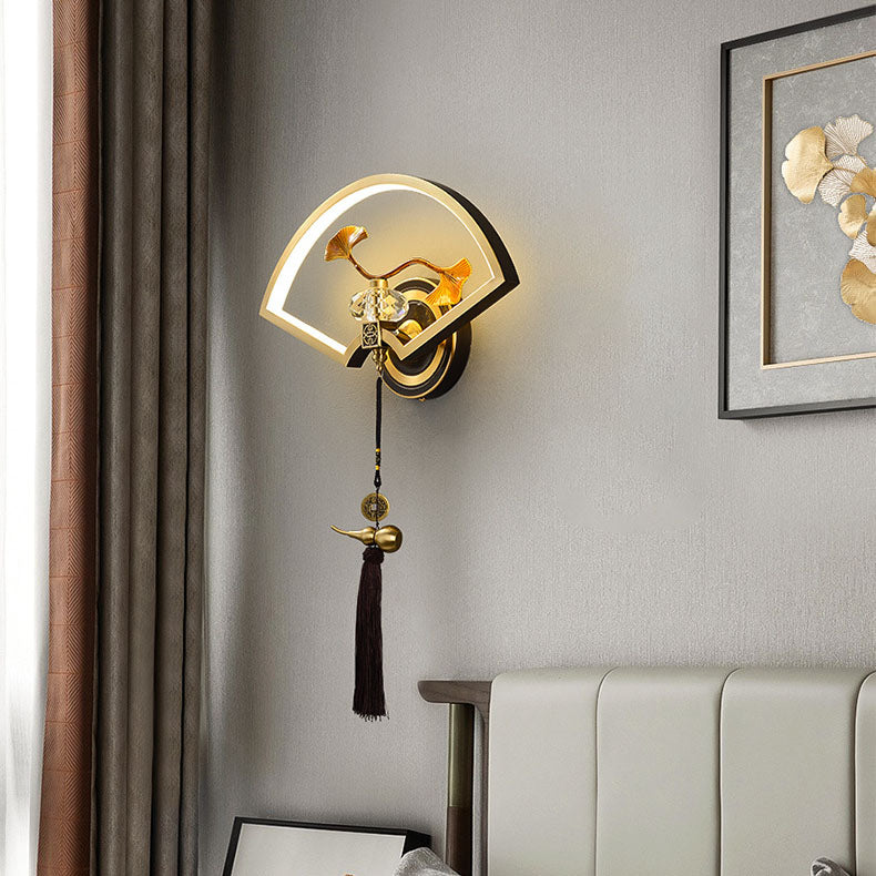 Lámpara de aplique de pared LED de acrílico de magnesio y cobre acanalado chino tradicional para dormitorio 