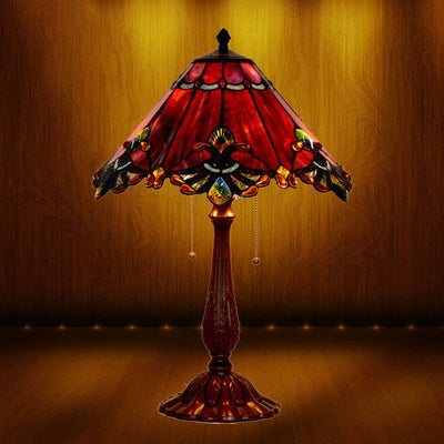 Tiffany Vintage Mediterranean Stained Glass Tapered 2-Light Table Lamp