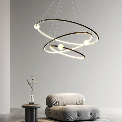Moderner minimalistischer mehrstufiger Kreis aus Aluminium, Eisen und Silikon, LED-Kronleuchter für Wohnzimmer 