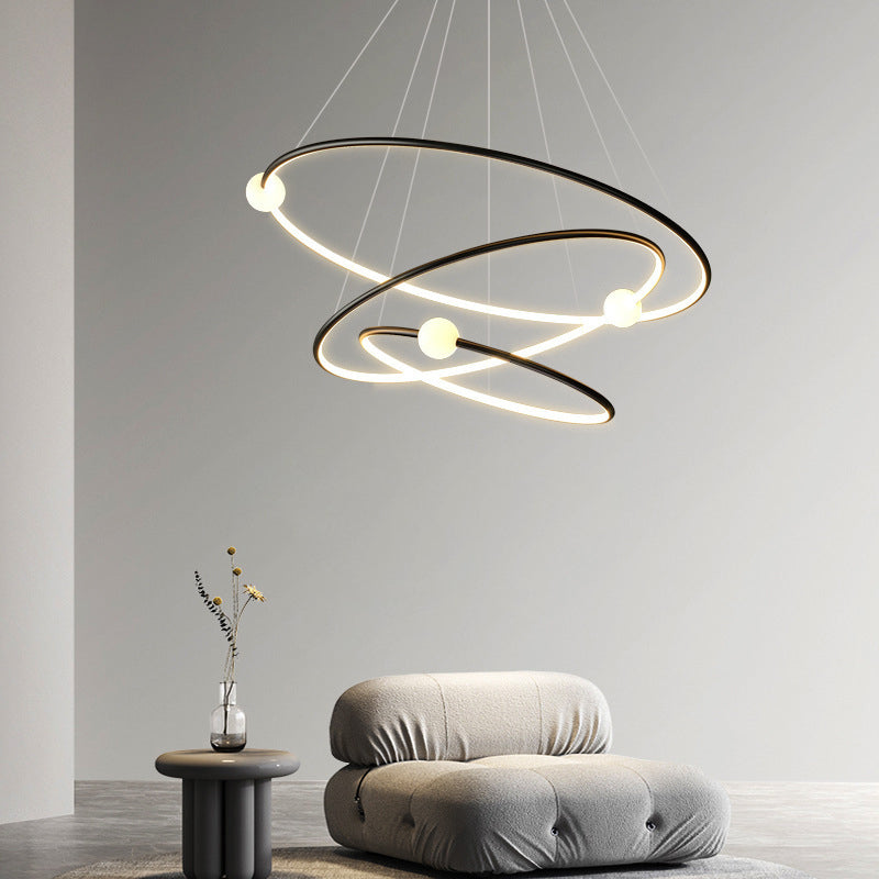 Moderner minimalistischer mehrstufiger Kreis aus Aluminium, Eisen und Silikon, LED-Kronleuchter für Wohnzimmer 