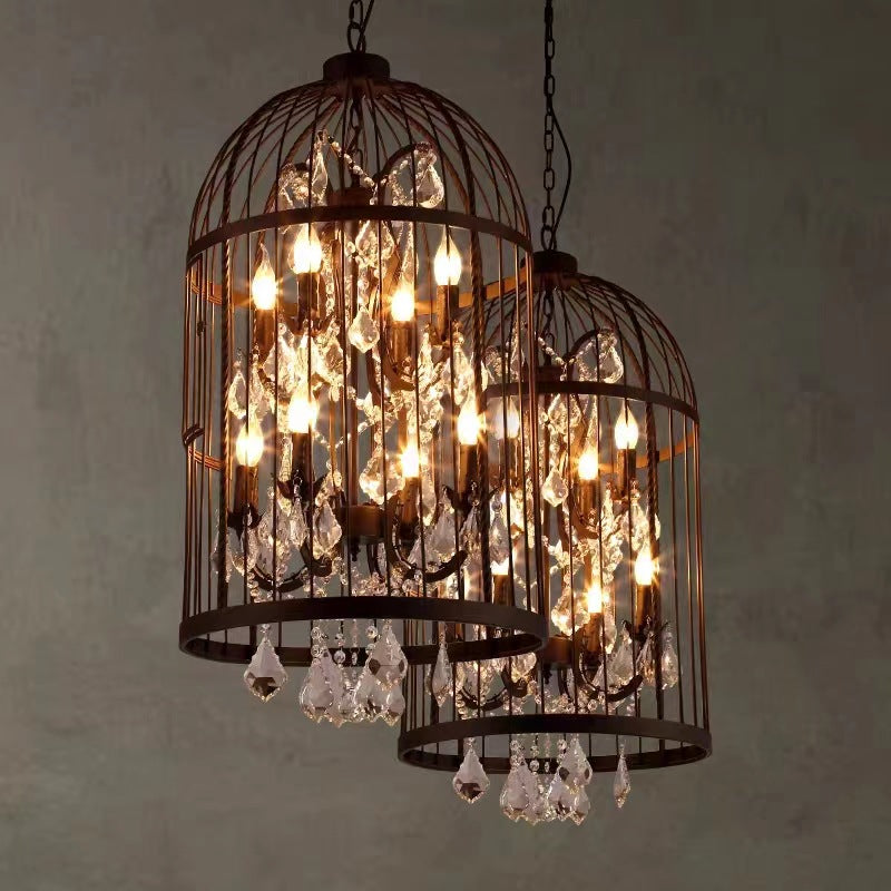 Contemporary Industrial Iron Birdcage Crystal Candelabra 4/8 Light Chandelier For Dining Room