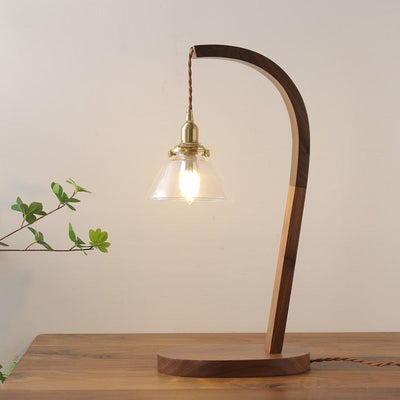 Traditionelle japanische runde Tischlampe aus Holz und Glas mit 1 Licht für Wohnzimmer 