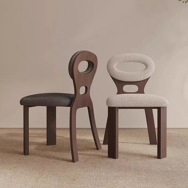 Contemporary Nordic Oval Hollowed Out Sherpa Fabric Rubberwood Dining Chair Backrest For Dining Room