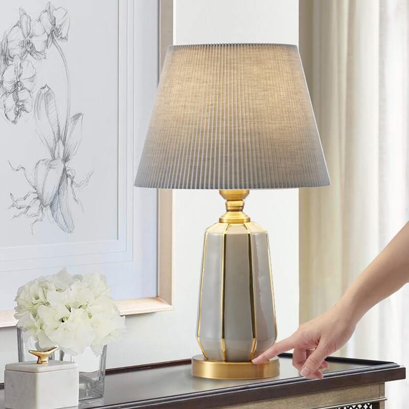 Lámpara de Mesa Moderna de Lujo Ligero Gris de Cerámica y Lino de 1 Luz 