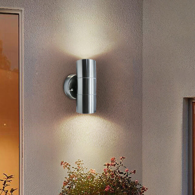 Modern Minimalist Stainless Steel Glass Cylinder 2-Light Wall Sconce Lamp For Hallway
