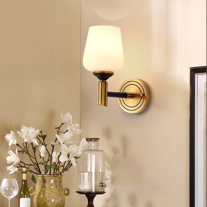 Lámpara de Aplique de Pared de 1 Luz con Vaso de Latón Todo Cilindro Tradicional Europeo para Dormitorio 