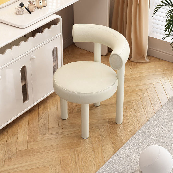 Tabouret de vanité rond nordique contemporain en cuir artificiel avec cadre en fer et dossier arqué pour chambre 