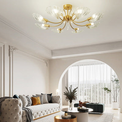 Moderne minimalistische Shell Kupfer Glas 3/6/8 Licht Kronleuchter für Wohnzimmer 