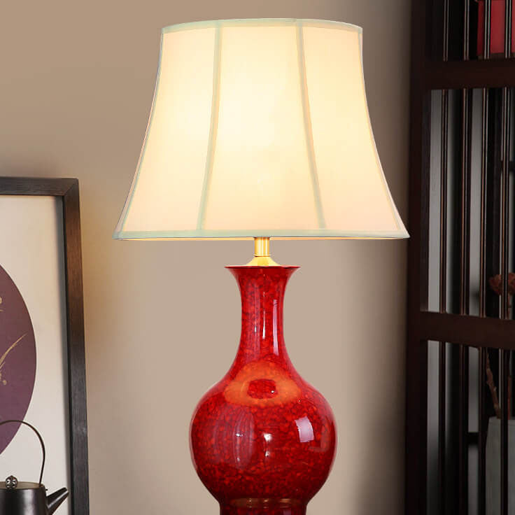 Chinese Vintage Flowing Glaze Ceramic Fabric Lampshade 1-Light Table Lamp