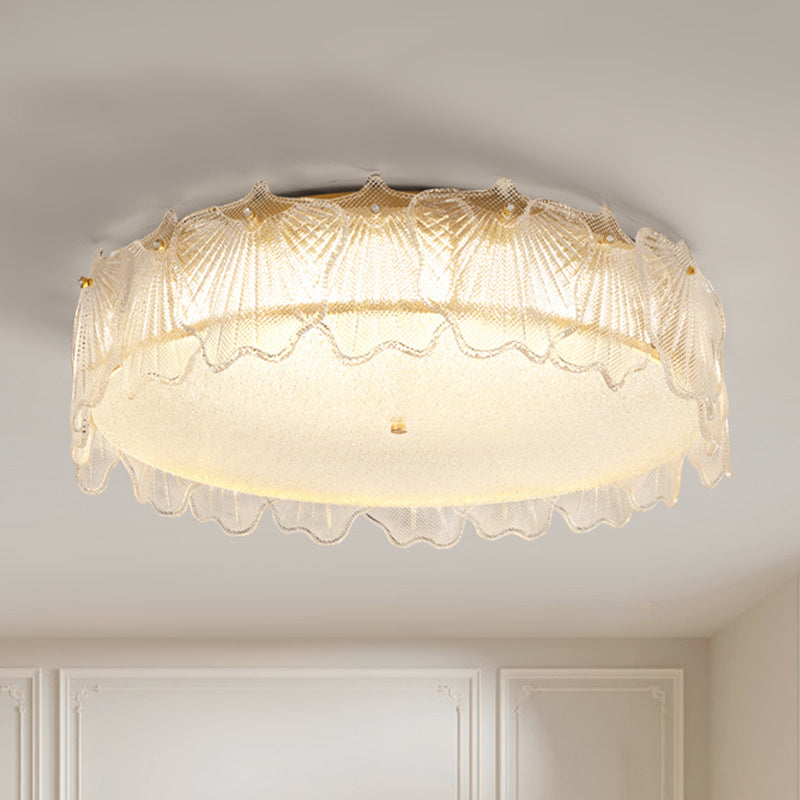 Luz de techo empotrada LED de vidrio con hardware de hoja redonda minimalista moderna de crema para sala de estar 