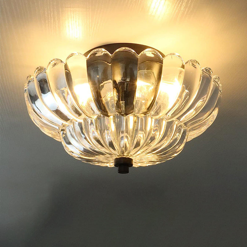 Zeitgenössische Luxus-Deckenleuchte mit Blumenmuster, Glas und Eisen, 3 Lichter, halbbündige Montage, für Schlafzimmer 