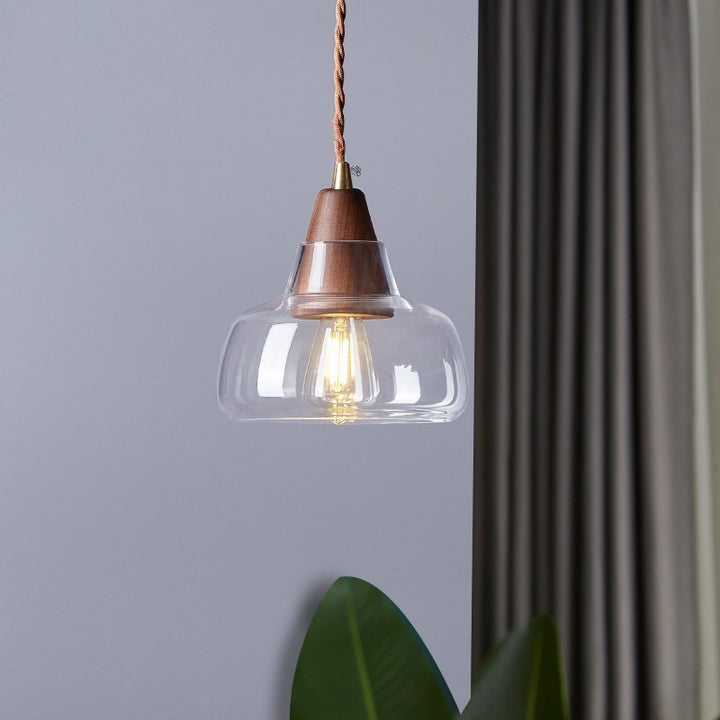 Contemporary Nordic Round Wood Glass 1/3 Light Island Light Chandelier For Dining Room