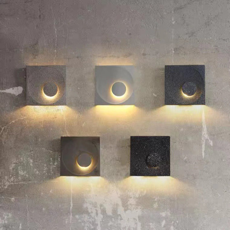 Contemporary Scandinavian Eclipse Square Cement 1-Light Wall Sconce Lamp For Bedroom