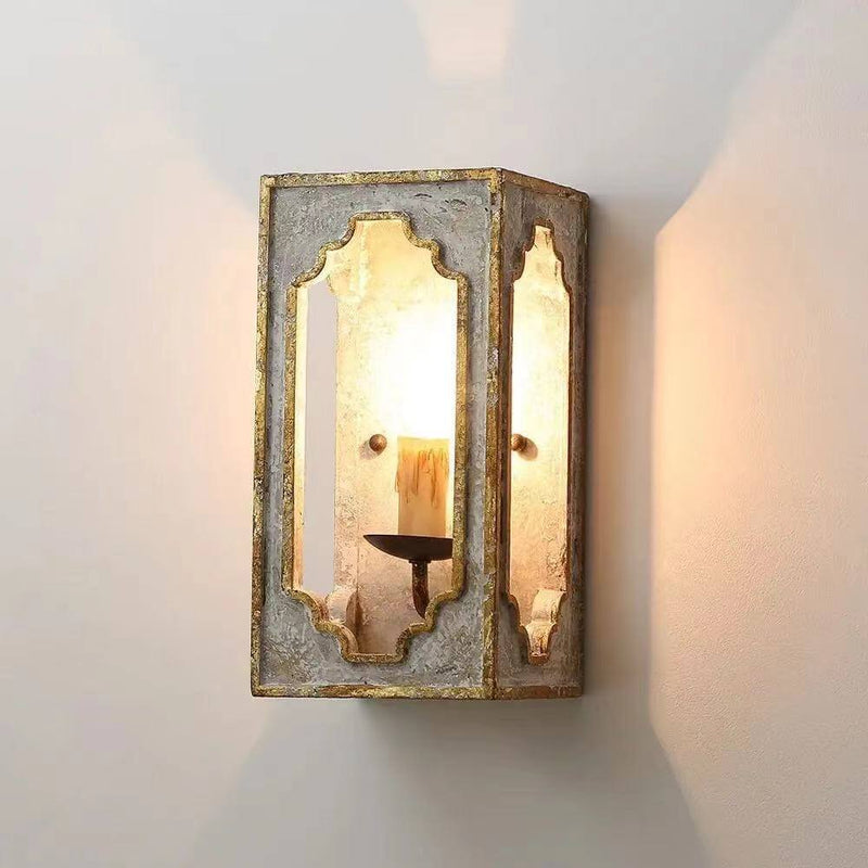 Französischer Landhausstil Retro Rechteckige Holz 1-Licht Wandleuchte 