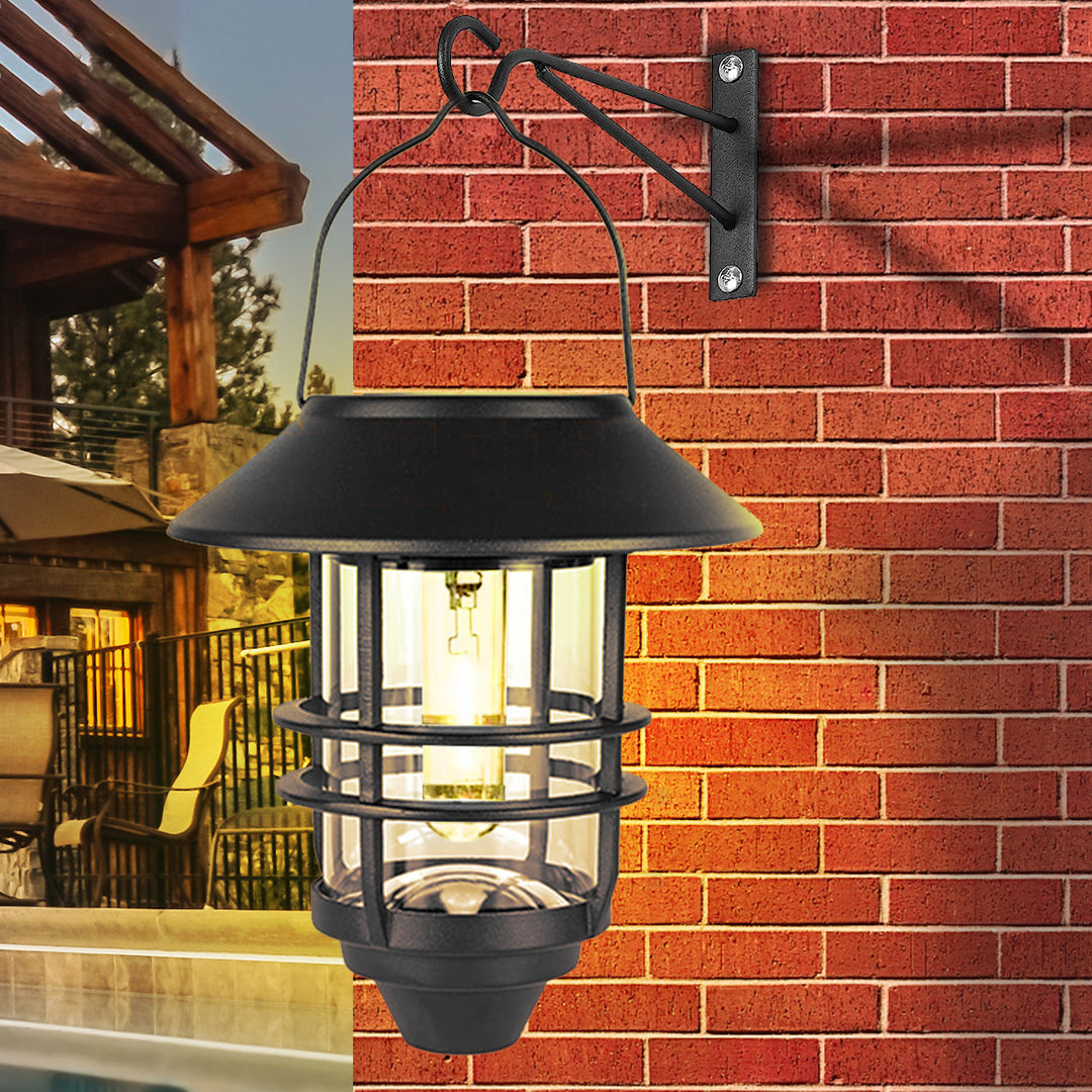 Zeitgenössische Retro Solar wasserdichte Aluminium Glas Laterne Zylinder 1-Licht hängen Wandleuchte Lampe für Terrasse 