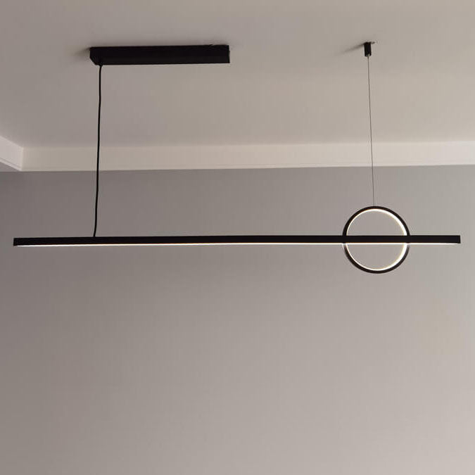 Lámpara colgante LED para isla de cocina de acrílico y cobre con diseño moderno minimalista de líneas y círculos para sala de estar 