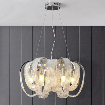 Contemporary Luxury Round Fringe Crystal Stainless Steels 6/8 Light Chandeliers For Living Room