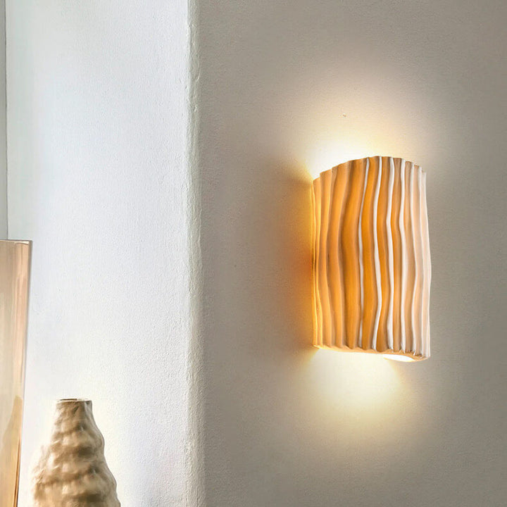 Contemporary Nordic Resin Striped Half Cylinder 2-Light Wall Sconce Lamp for Living Room