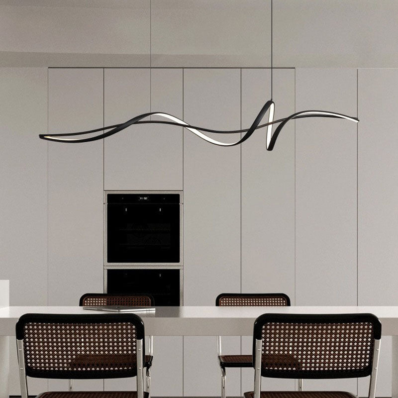 Lustre LED en aluminium et silice avec lignes ondulées minimalistes modernes pour salle à manger 