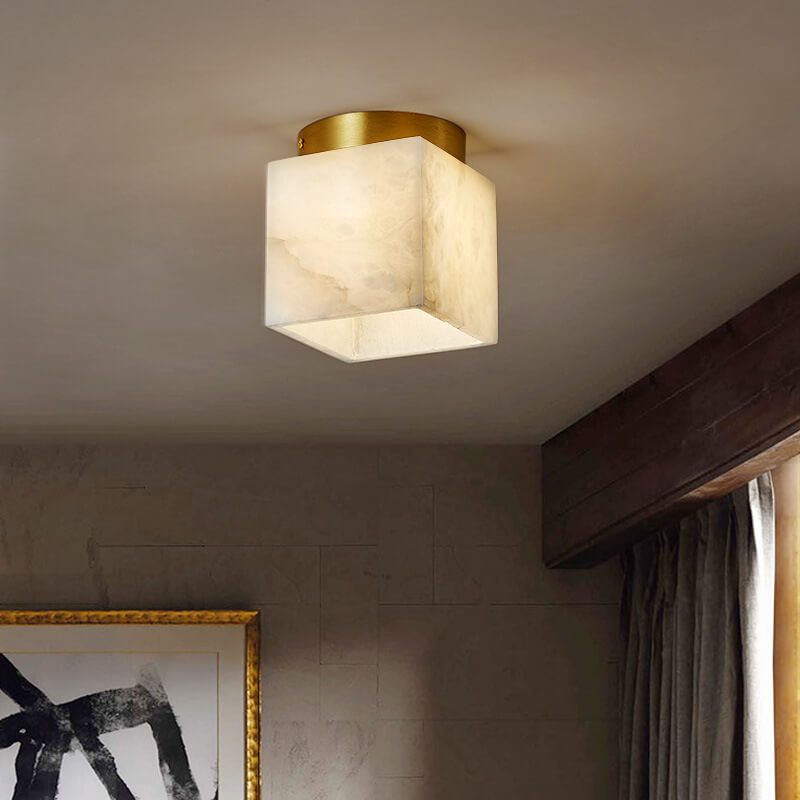 Modern Light Luxury Marble Round Ball Square Copper 1-Light Semi-Flush Mount Ceiling Light