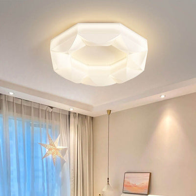 Nordic Creative White Polygon Wrought Iron LED Flush Mount Ceiling Light