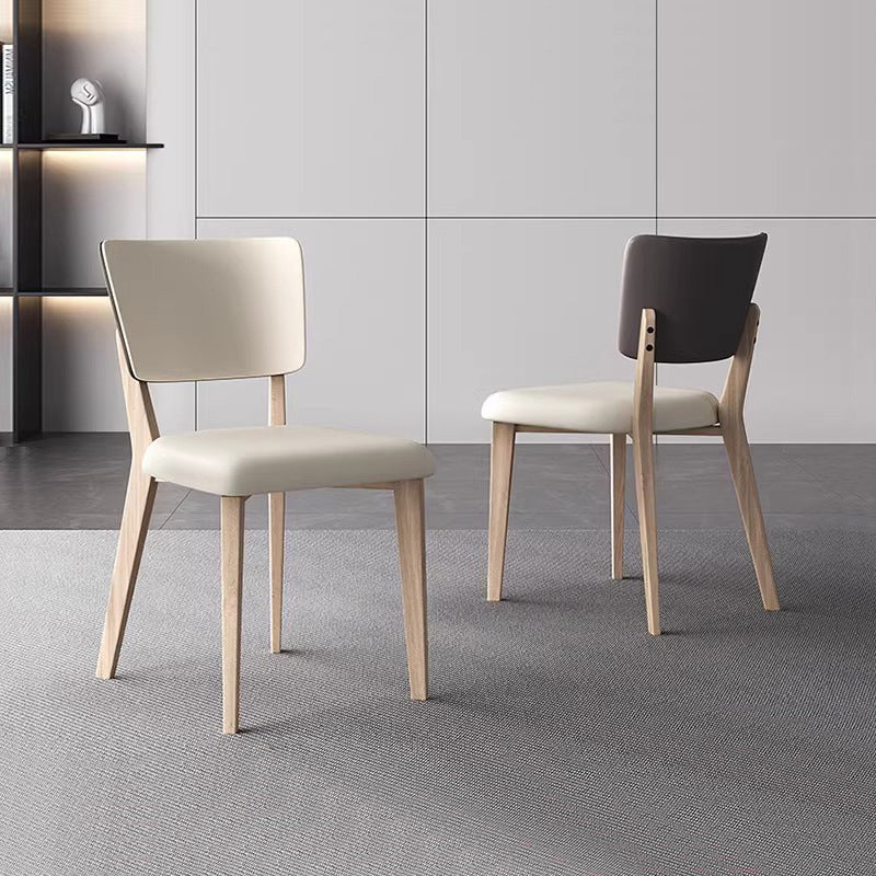 Contemporary Nordic Square PU Leather Ash Wood Frame Dining Chair Backrest For Dining Room