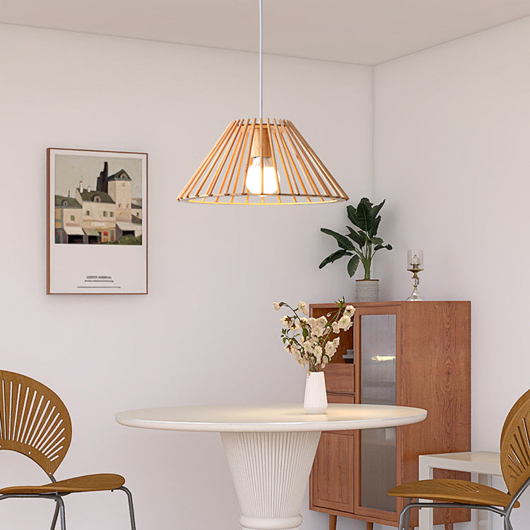 Lustre traditionnel japonais en bois trapézoïdal rond 1/2 lumière pour salle à manger 