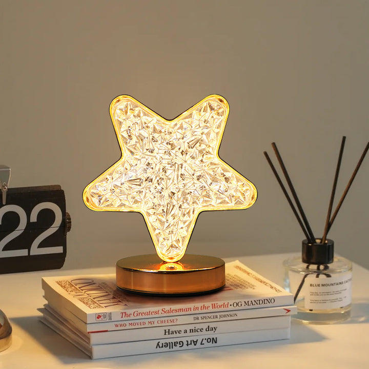 Lampe de table LED moderne Art Déco en métal avec cristal étoile lune pour chevet 
