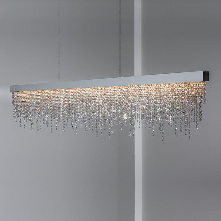Lustre LED rectangulaire en acier inoxydable avec cristaux de luxe contemporain pour salle à manger 
