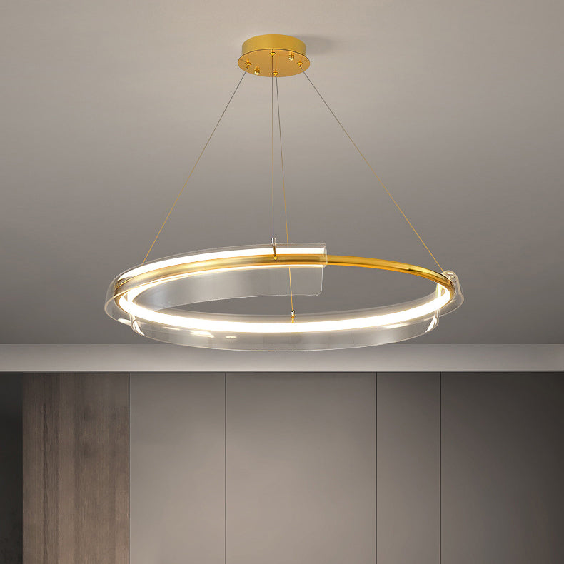 Zeitgenössischer nordischer Kreis-Rundrohr-Aluminium-Acryl-LED-Kronleuchter für Wohnzimmer 