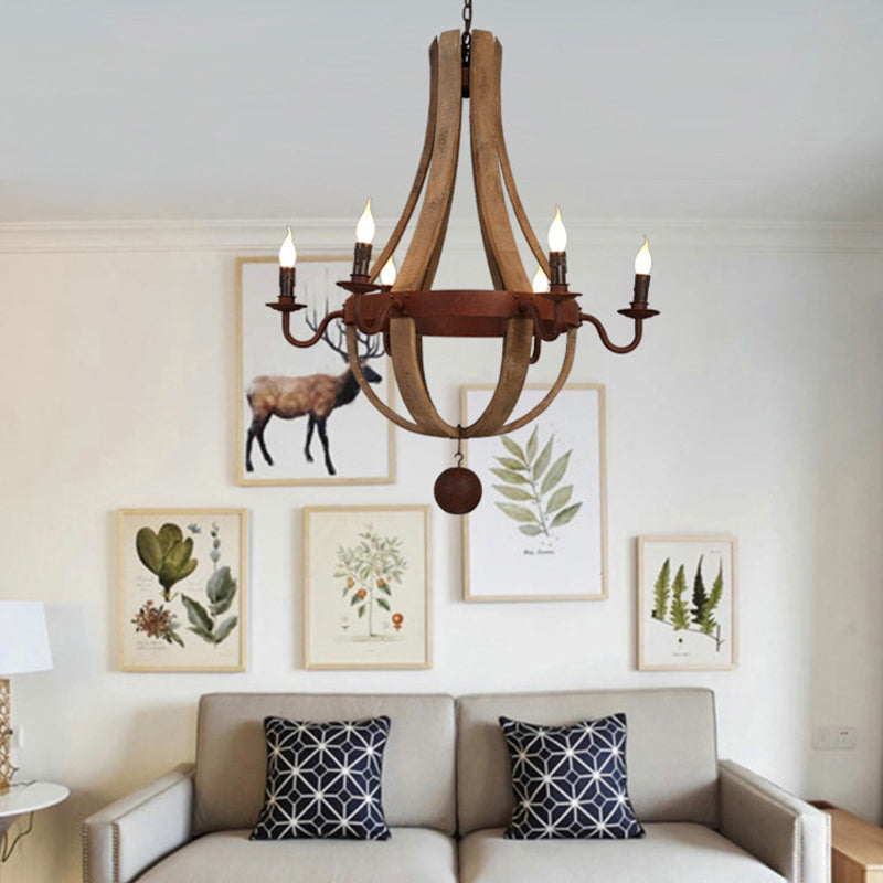 Chandelier Traditionnel Rustique Rond en Bois et Fer avec Bougeoir pour 5/6/8 Lumières pour Salon 
