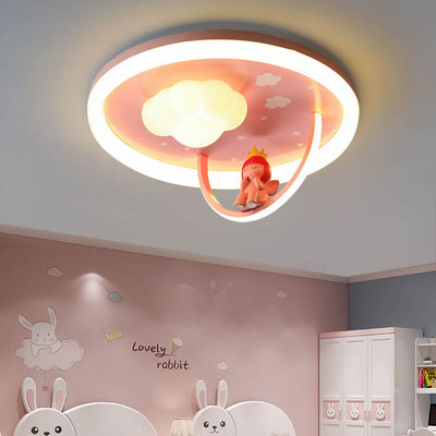 Contemporary Creative Kids Cloud Round Resin Iron Acrylic LED Flush Mount Ceiling Light For Bedroom