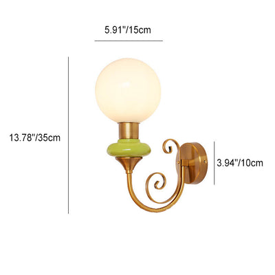French Pastoral Iron Golden Finish Frame Spherical Glass 1-Light Wall Sconce Lamp