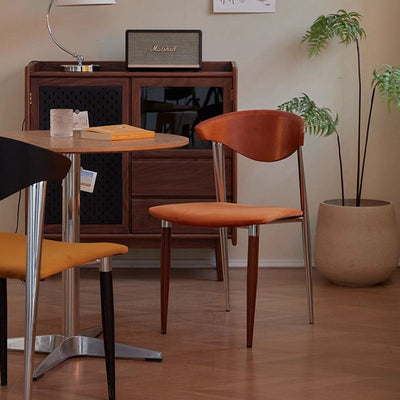 Chaise de salle à manger contemporaine rétro en bois de hêtre, fer, velours, éponge carrée avec dossier incurvé pour salle à manger 