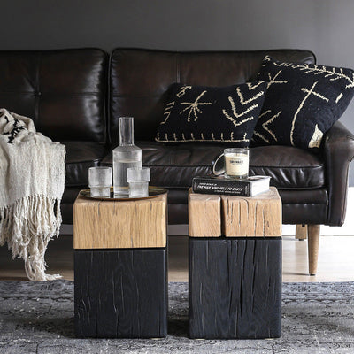 Table d'appoint en bois massif au design cuboïde japonais contemporain pour salon 