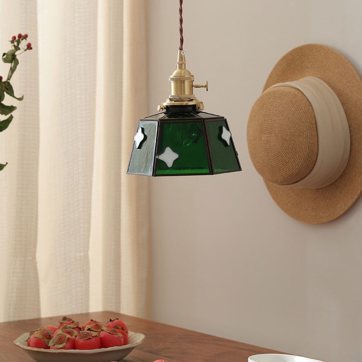 Zeitgenössische Kreative Glas Messing Polygon 1-Licht Pendelleuchte für Esszimmer 