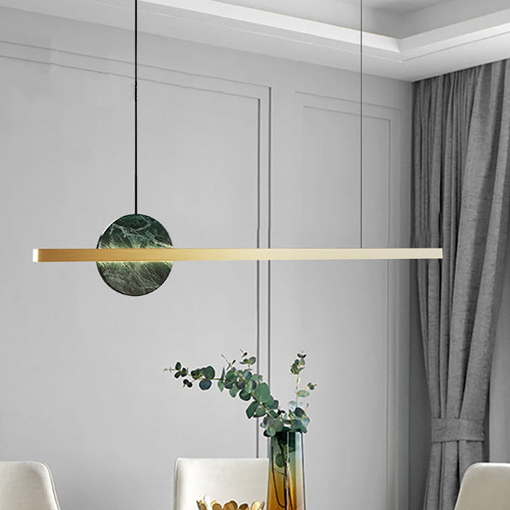 Zeitgenössische Luxus Eisen gerade Linie runden Marmor LED Insel Licht Pendelleuchte für Wohnzimmer 