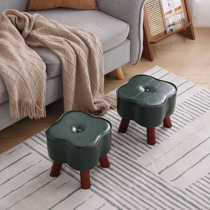 Tabouret rond en cuir ciré à l'huile moderne Art Déco Trèfle en bois massif sans dossier ni accoudoirs pour salon 