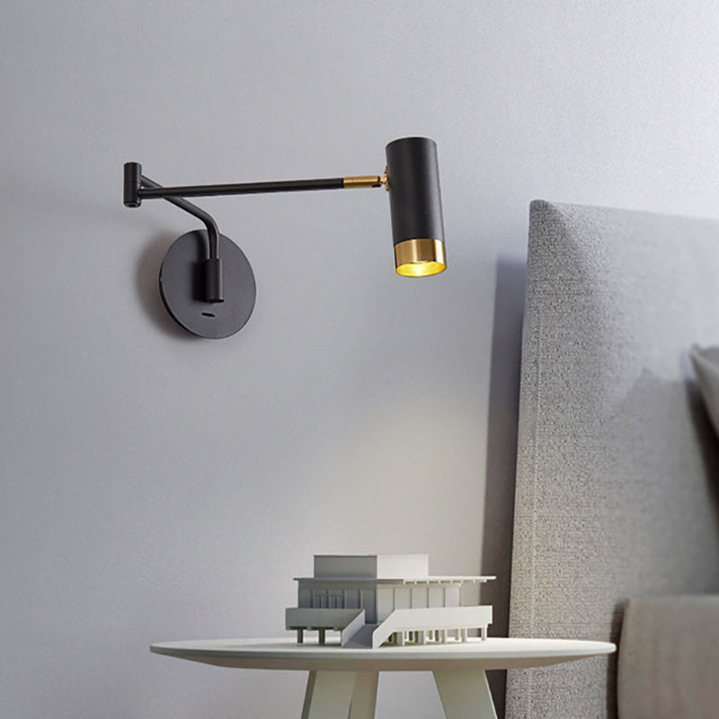 Lampe murale à bras télescopique cylindrique minimaliste moderne en fer avec 1 lumière pour chambre 