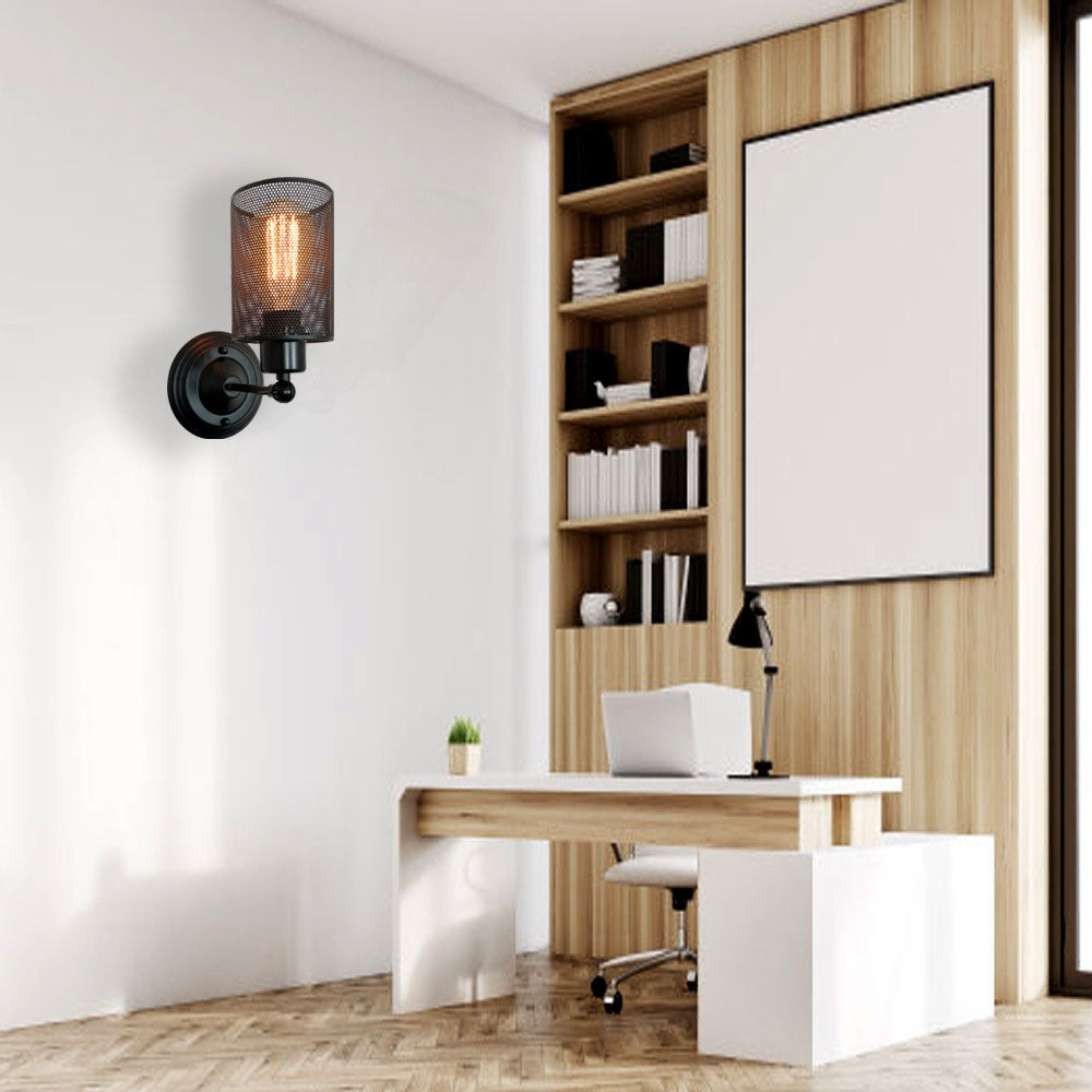 Traditionelle Bauernhaus Eisen Mesh Zylinder 1-Licht Wandleuchte Lampe für Wohnzimmer 